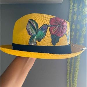 Womens yellow hand painted PR hat